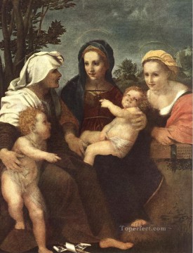 アンドレア・デル・サルト Painting - 聖母子と聖カタリナ・エリザベートと洗礼者ヨハネ ルネッサンスのマニエリスム アンドレア・デル・サルト